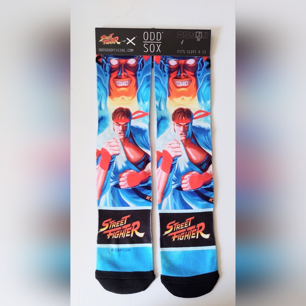 Odd Sox Streetfighter Ryu Crew Socks Fits Sizes 6-13 NWT